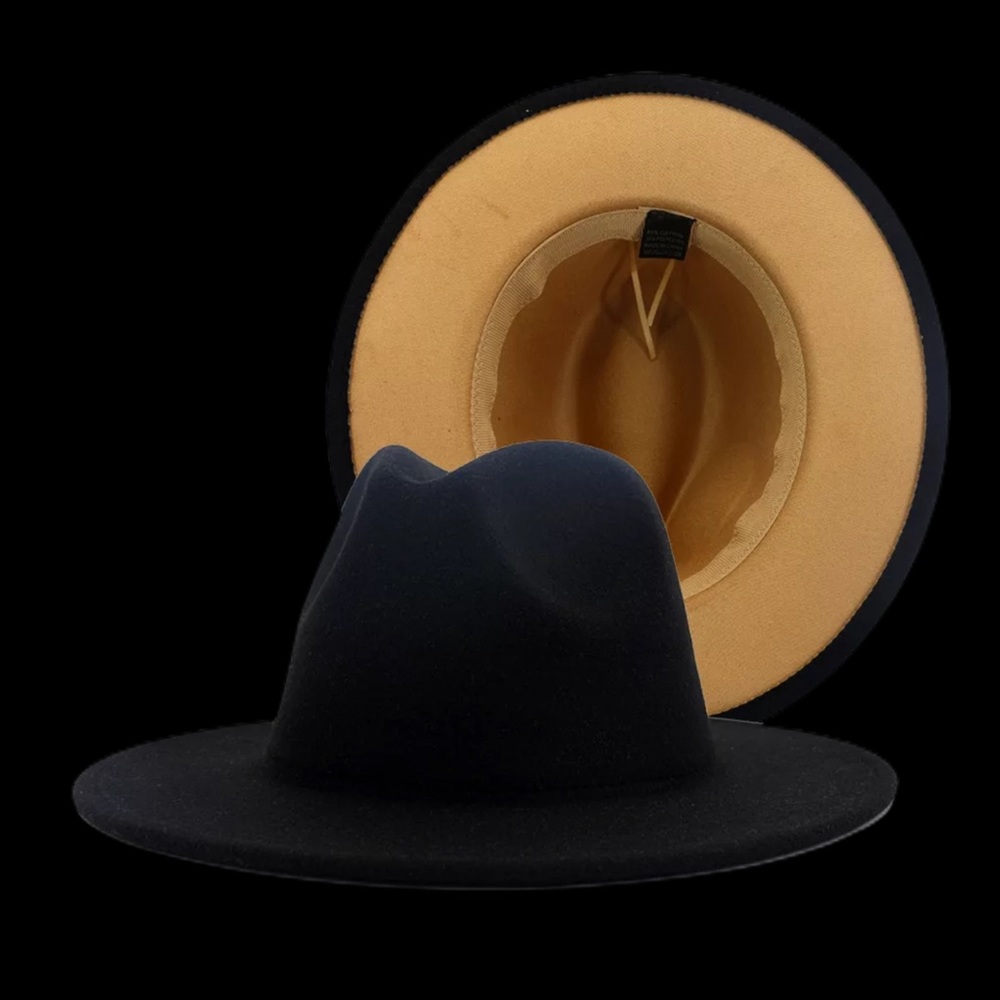NEW Black Fedora Hat Two Tone Color - Picture 2 of 4